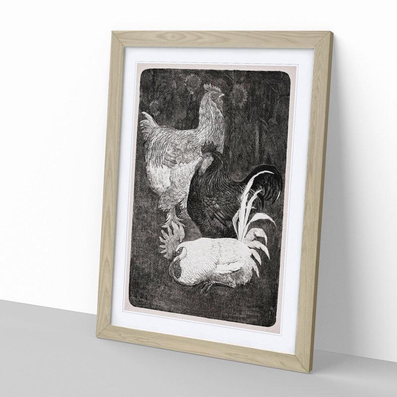 Three Roosters by Theo Van Hoytema - Picture Frame Painting, 65cm H x 48cm W x 2cm D, Oak