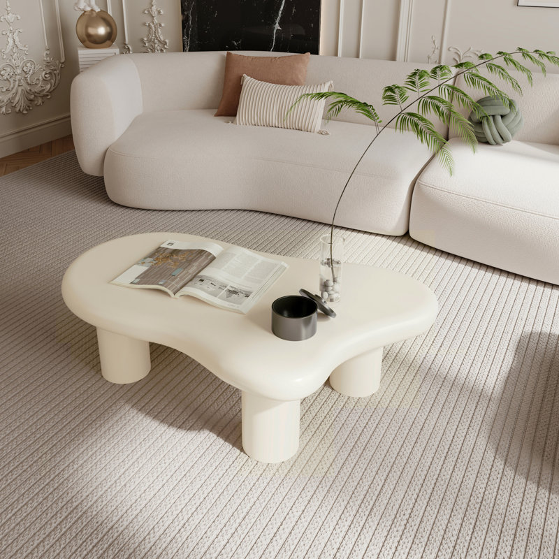 Table basse en bois en forme de nuage pour le salon, Blanc, crème, H 13,7 po x L 39,3 po x l 27,5 po