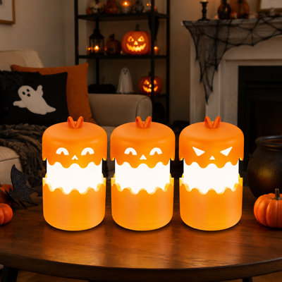 Collapsible Rechargeable Jack-O-Lantern Halloween Light | Battery-Powered Pumpkin Lantern with Lanyard, Light-Up Outdoor Party Decoration & Favor