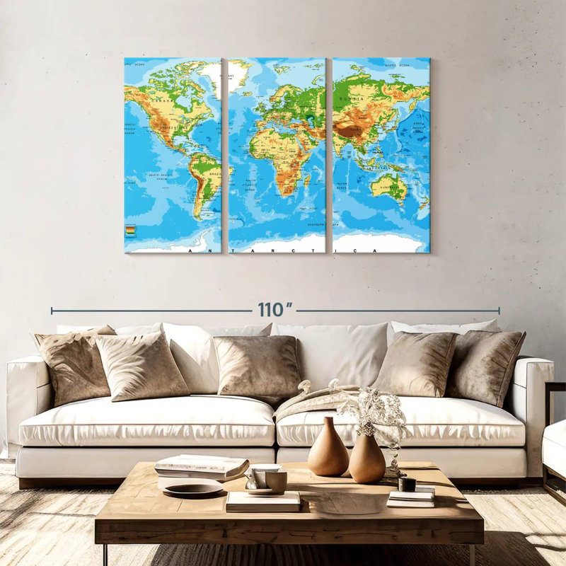 Carte du monde très détaillée Aliaz, H 48 po x l 74 po