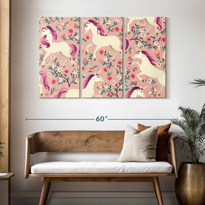 Ashelle Magenta Unicorns, 32" H x 50" W