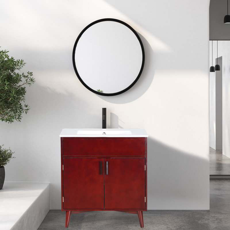 Ensemble de meuble-lavabo simple 30 po avec plateau en bois massif Kindell
