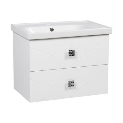 Meuble-lavabo sur pied simple avec plateau en céramique et miroir 24 po Jakkia