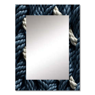 Viverette Coastal Rope Motifs White And Blue - Coastal Wall Mirror, Nautical Decorative Mirror, Printed Metal Art