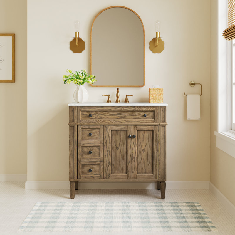 Rivers 36'' Single Bathroom Vanity with Marble Top, Driftwood