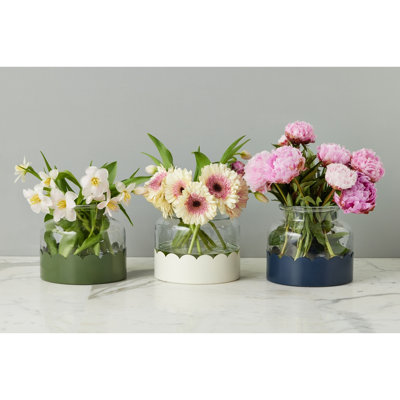 Scalloped Bloom 2-in-1 Vase - White/Navy Blue