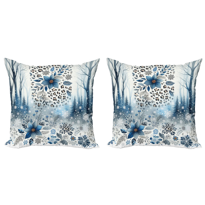 429957_Ambesonne, housse de coussin bleu d'hiver, lot de 2 fleurs de léopard givrées, H 18 po x l 18 po