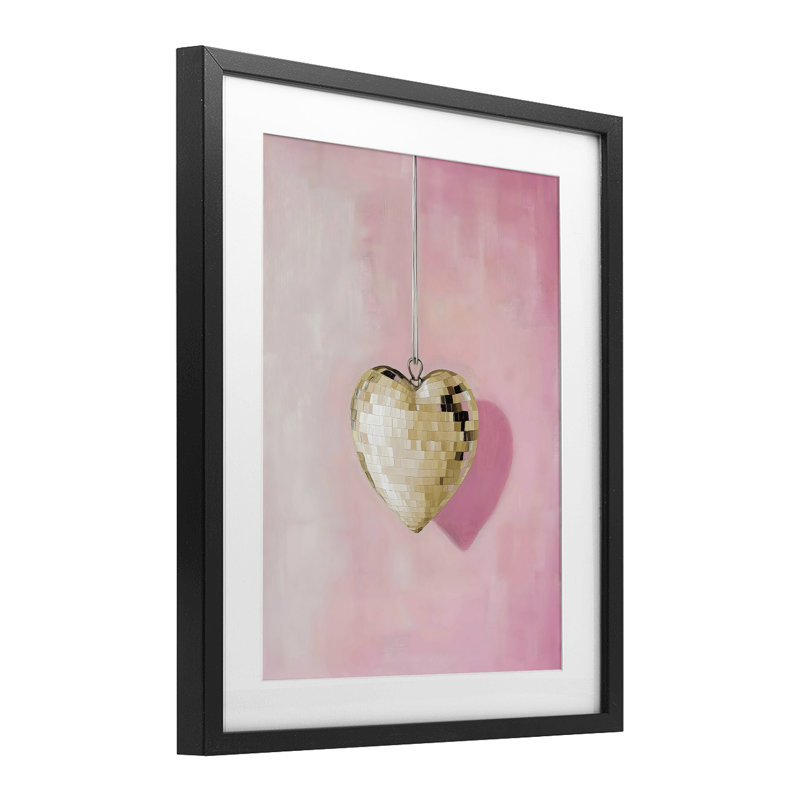 «Gold Disco Heart», impression encadrée sous verre par Arlington Prints, H 21 po x l 17 po, Cadre noir minuit