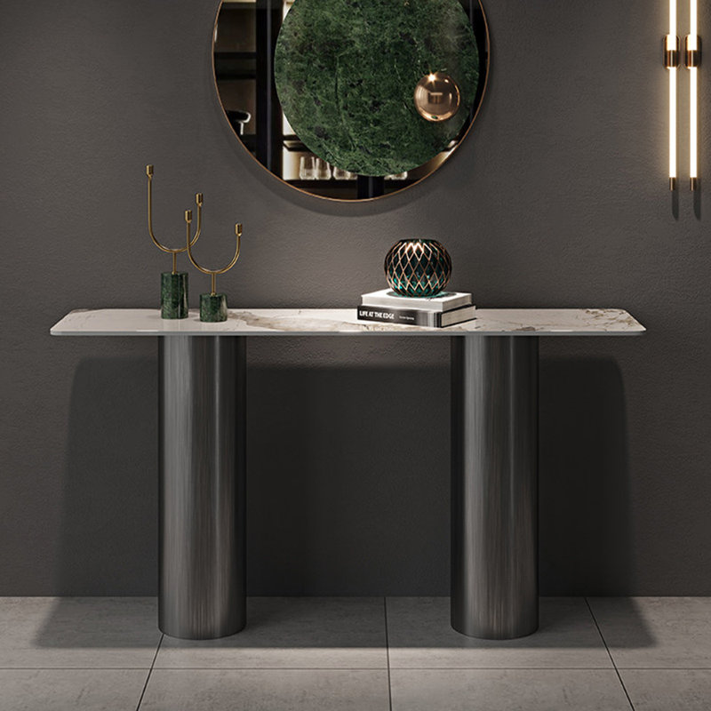 Console de style italien en pierre frittée., 31.5" H x 55" W x 15.7" D, Gris