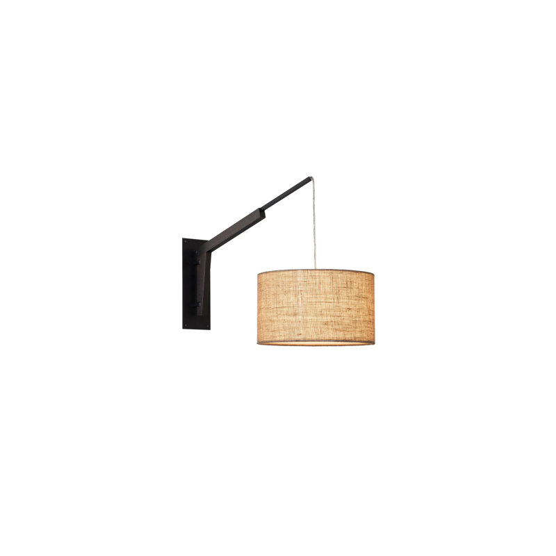 Bras pivotant à 1 lumière Talea, Thermolaquage noir / noyer teint foncé, Toile de jute