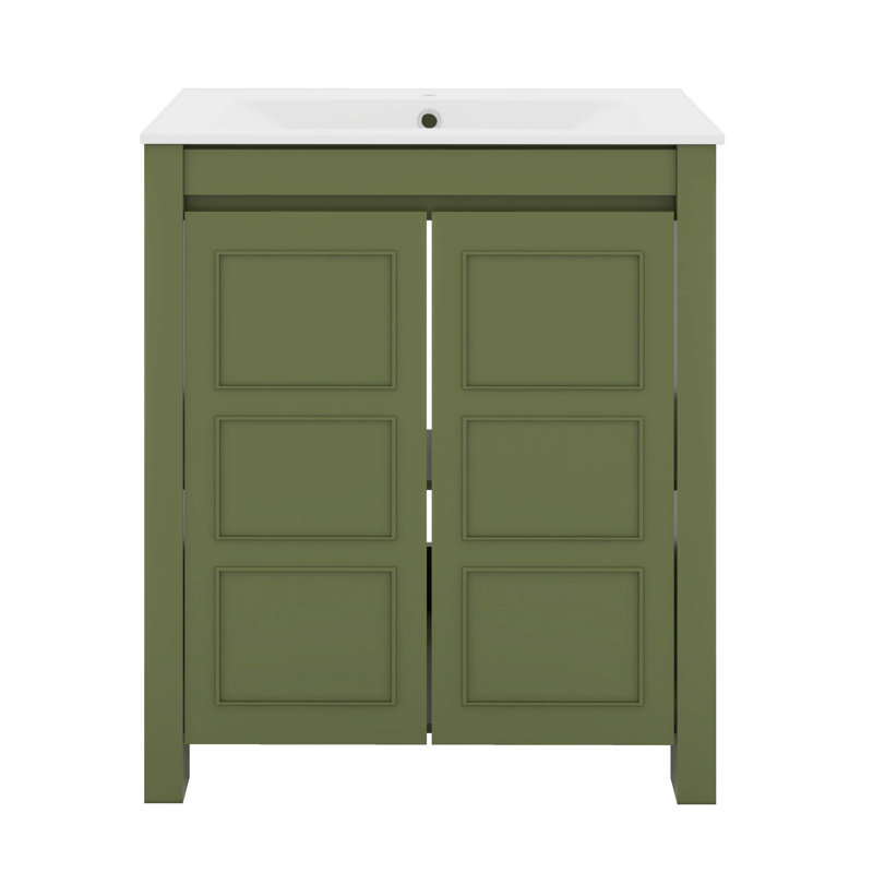Meuble-lavabo 30 po avec lavabo en céramique, Vert olive