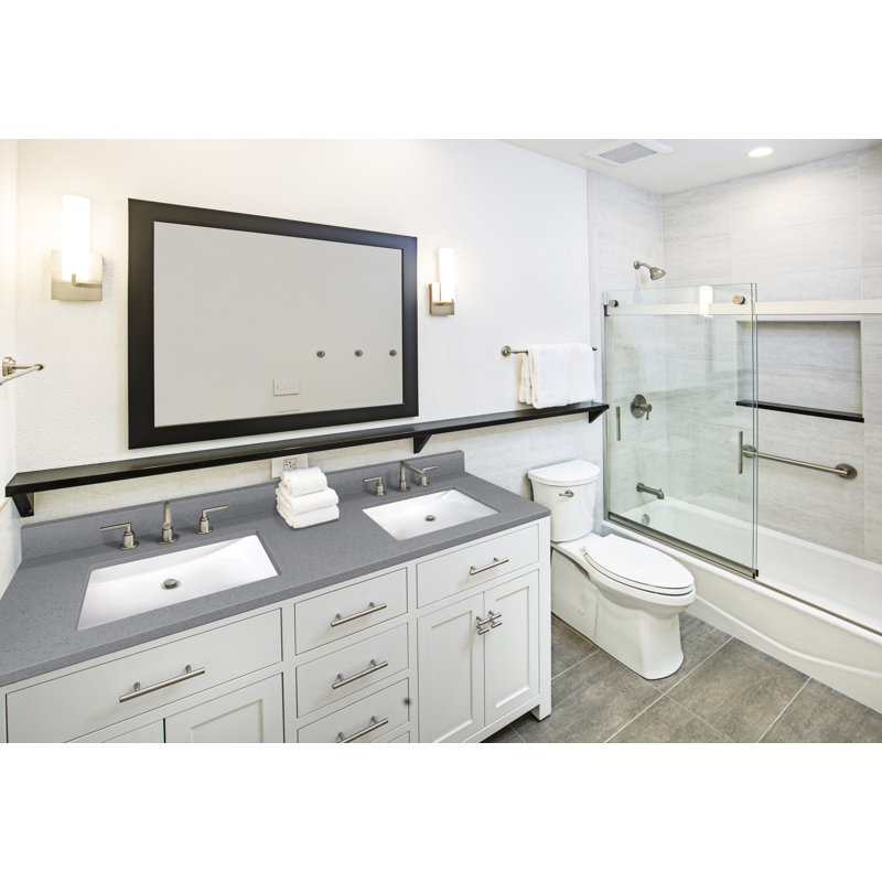 61 in. Sparkling Gray Marble Bathroom Vanity Top with Double White Sinks