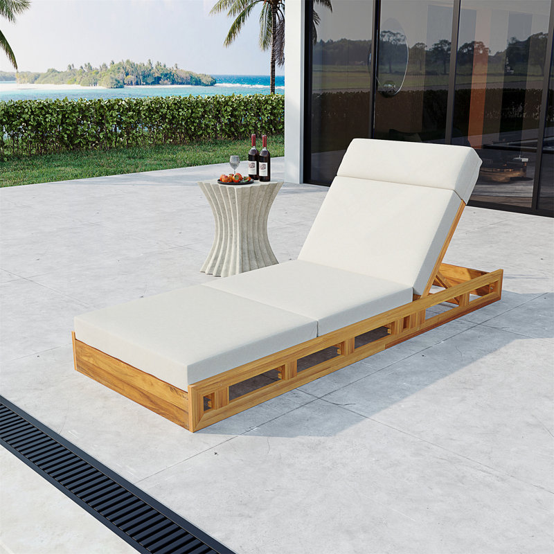 Acacia Wood Chaise Lounge With Water-Resistant Cushions And Adjustable Headrest For Outdoor Relaxation