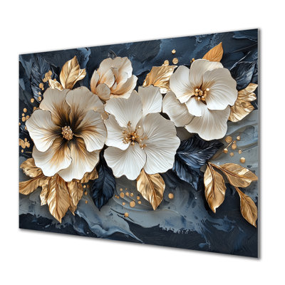 Goldem Hibiscus Liquid Art Harmony III - Hibiscus Metal Wall Art, Traditional Metal Art Print