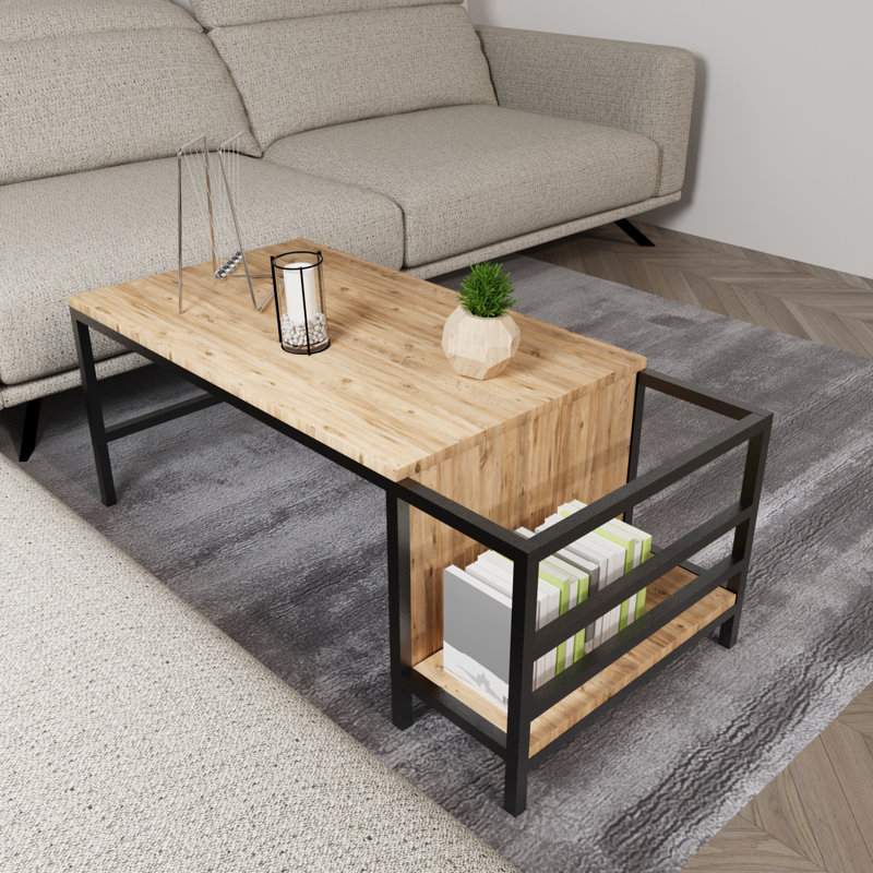 Aliona Coffee Table with Storage, Pine/Black