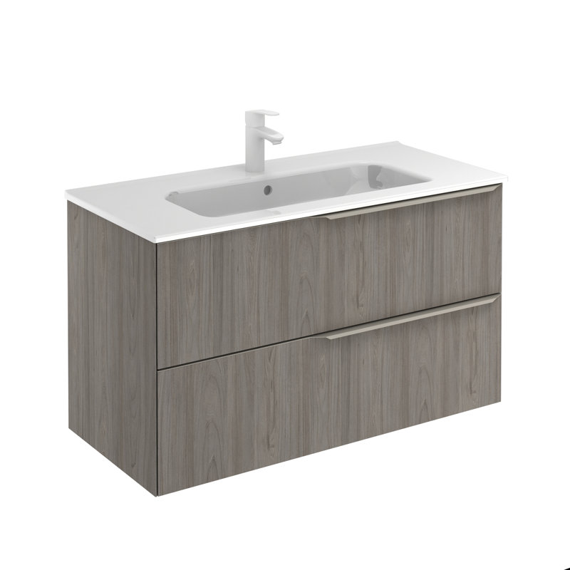 40'' Single Bathroom Vanity with Ceramic Top, Gray Elm