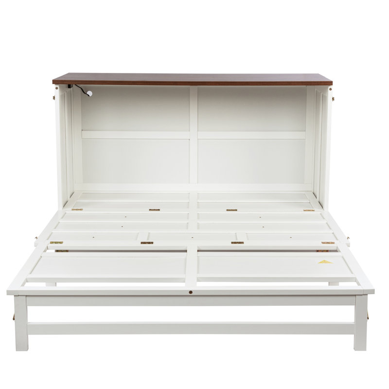 Murphy Bed Cabinet With Storage And Charging, Ideal For Home Office And Guest Room, Queen