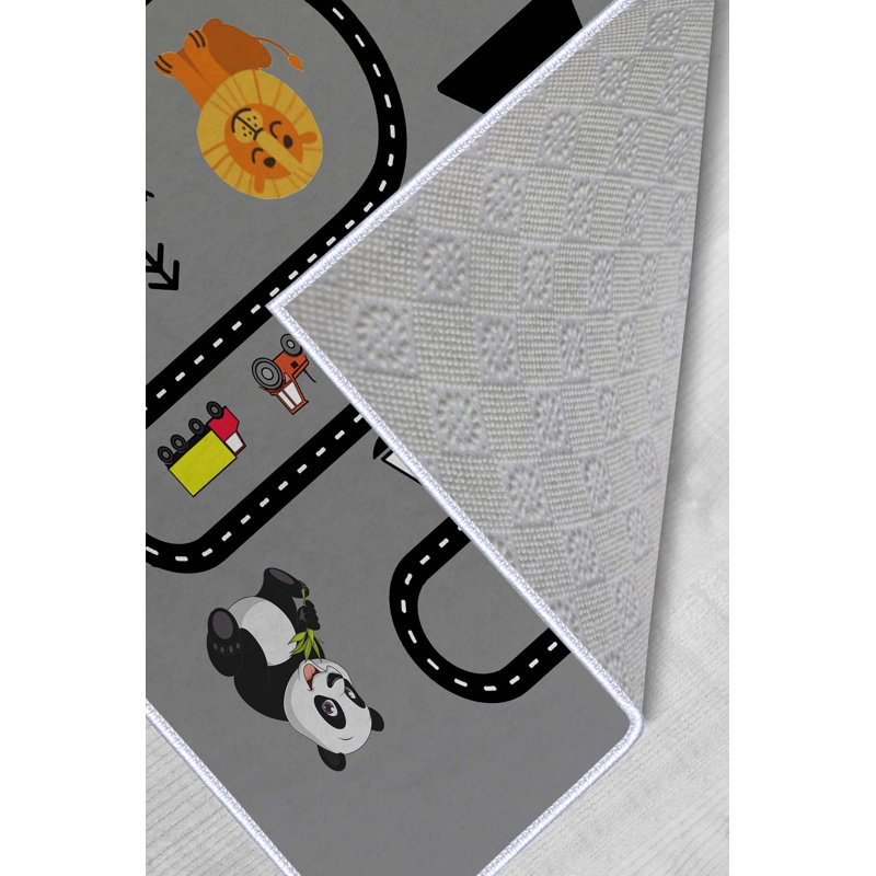 Tapis gris / noir / orange en polyester tissé à la machine Bullen, Rectangle 2 pi 7 po x 4 pi 11 po