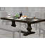Meuble de salle à manger moderne en bois massif de 9 pièces et table extensible gris chaud avec rallonge amovible, dossier revêtu de tissu à 8 chaises, détails transitionnels, base à tréteaux, garniture cloutée