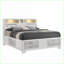 Lit double en bois manufacturé avec éclairage et ampoule Tech - Blanc pour chambre principale / d'invité