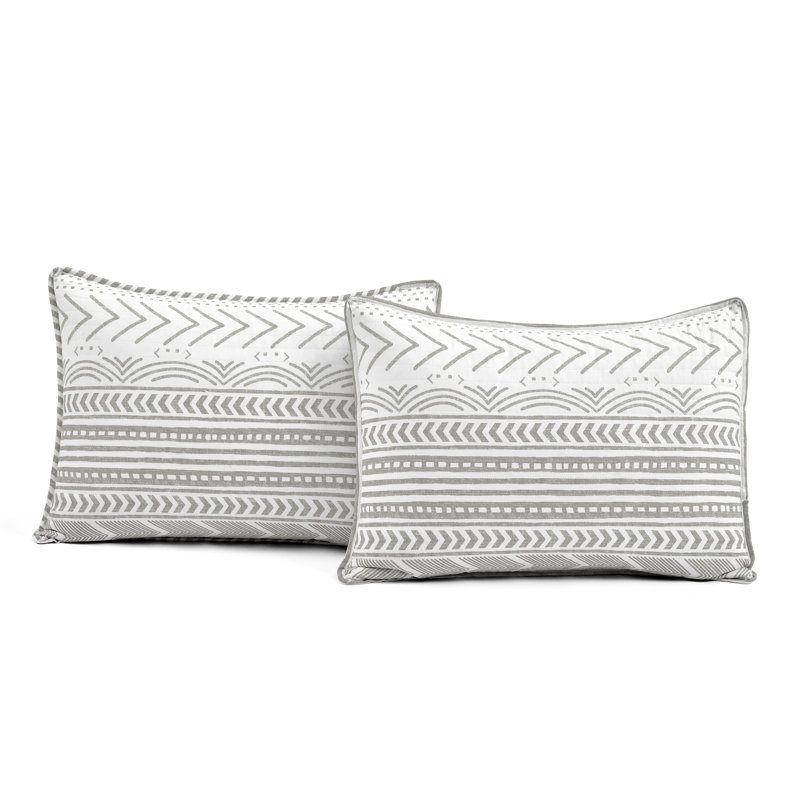 Hygge Geo Reversible King Cotton Quilt Set in Gray and White