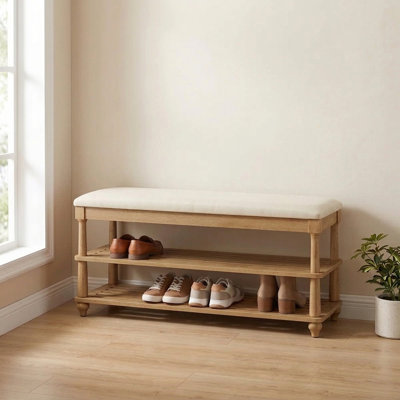 Entryway Shoe Bench with Padded Seat, 2-Tier Storage Rack