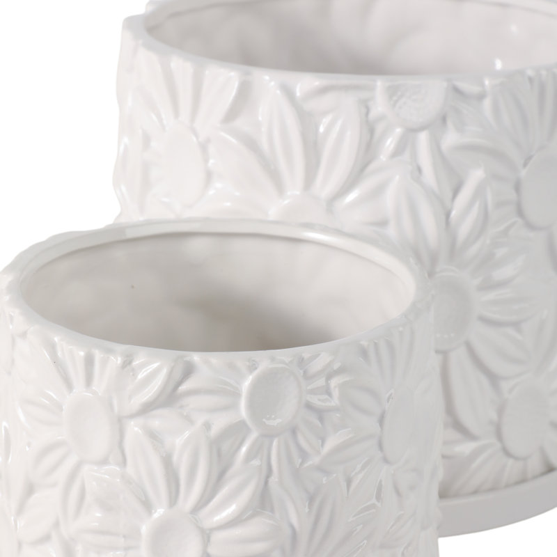 Ensemble de pots à fleurs floraux en céramique pour le style de jardinières d'intérieur et d'extérieur - Pots de fleurs décoratifs pour la décoration intérieure du salon ou du patio
