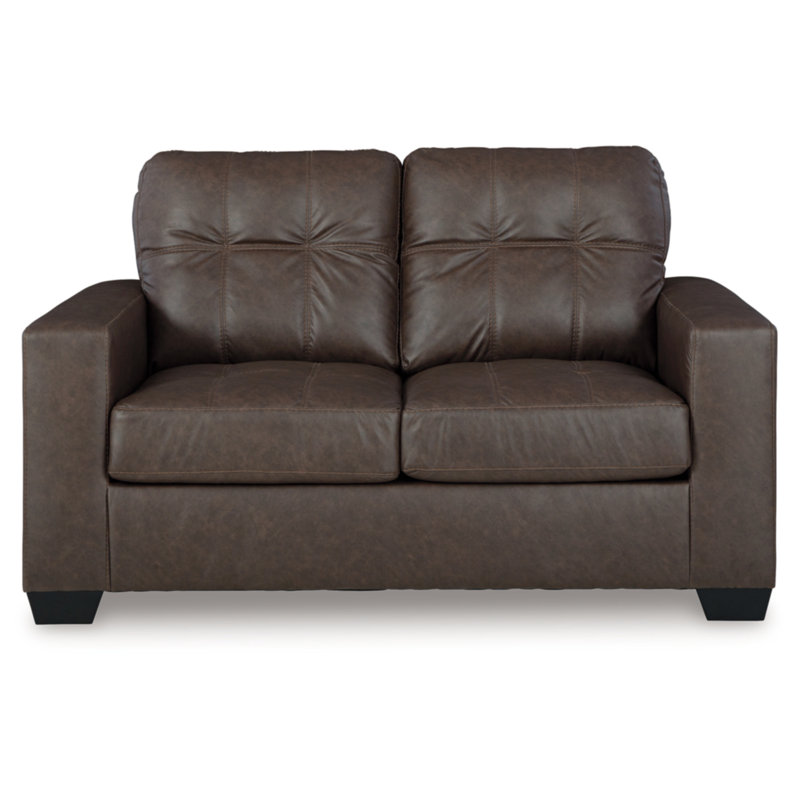 Brown Faux Leather Stationary Loveseat with Removable Cushions