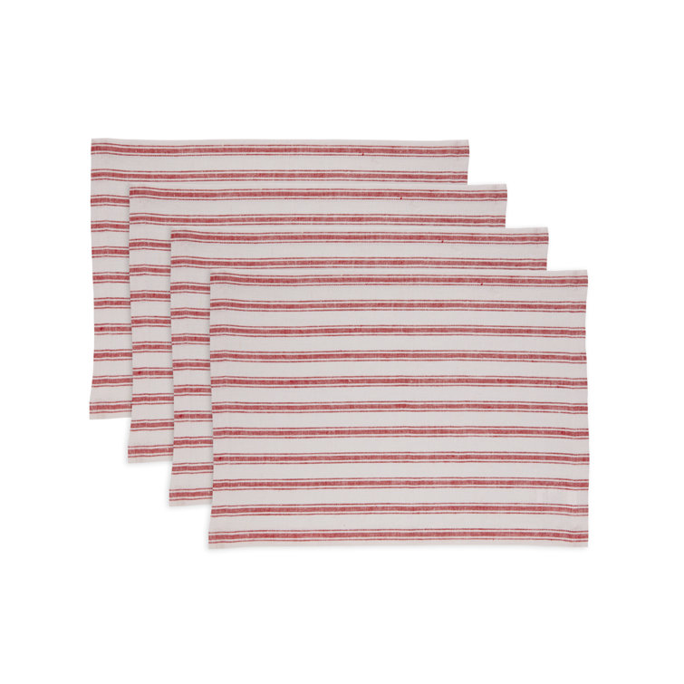 Capri Ticking Stripe - 100% Linen Placemats (Set of 4) Solino Home Color: Red and White