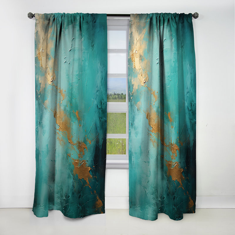 Turquoise Tranquility VI - Abstract Landscapes Curtain - Blackout Abstract Curtain - 1 Panels, 52" W x 95" L