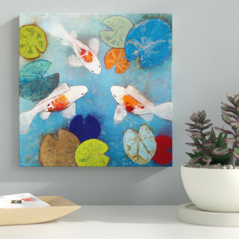 «Koi II», peinture sur toile, H 18 po x l 18 po x P 1,5 po, Toile encadrée noire, Pas de tapis