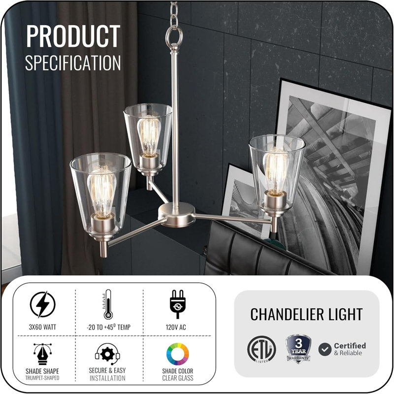 Luminaires de lustre évasés (ampoule non incluse), 3, Nickel brossé