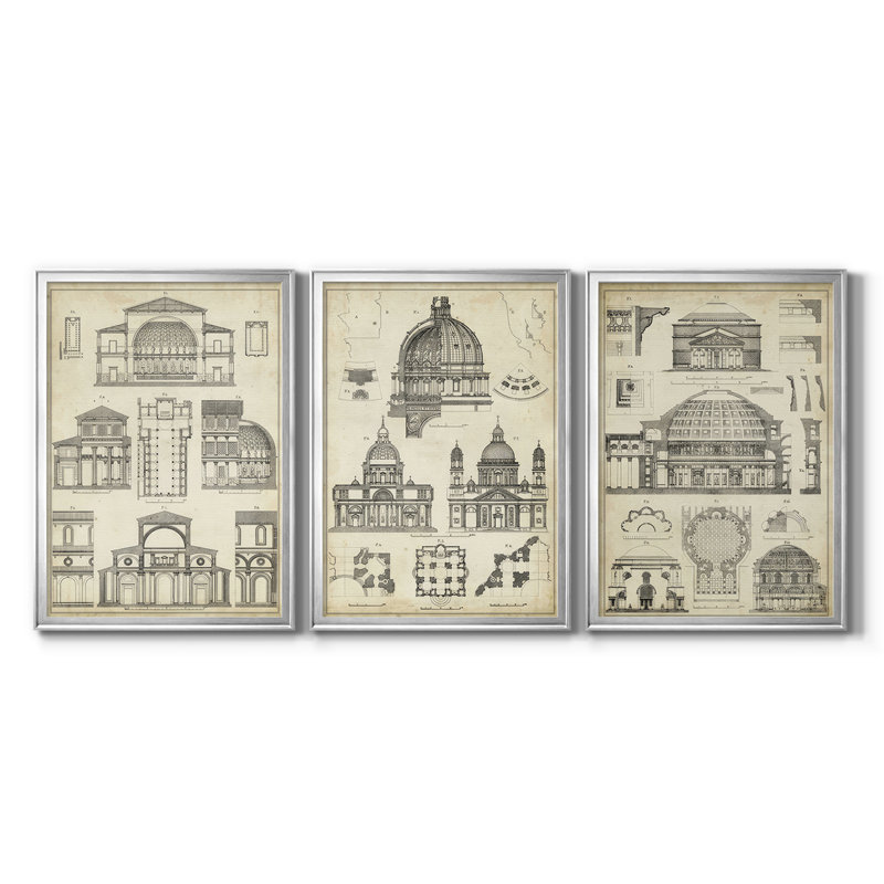 Vintage Architects Plan I - Toile tendue avec châssis sur mesure - 3 pièces, H 21 po x l 30 po
