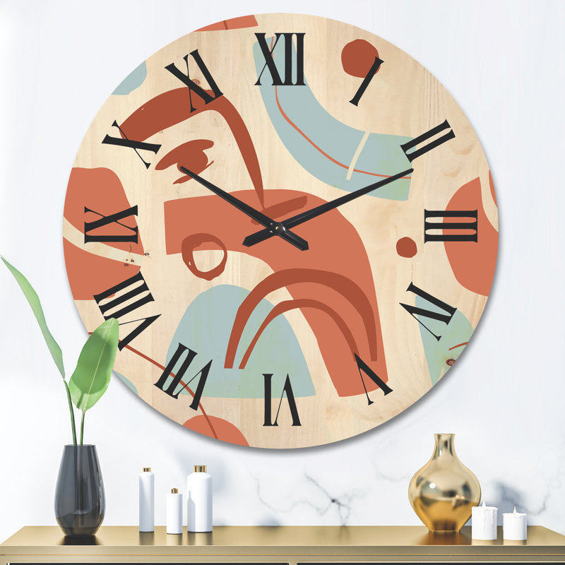 Horloge murale en bois à formes géométriques avec feuilles de palmier tropicales, Très grand