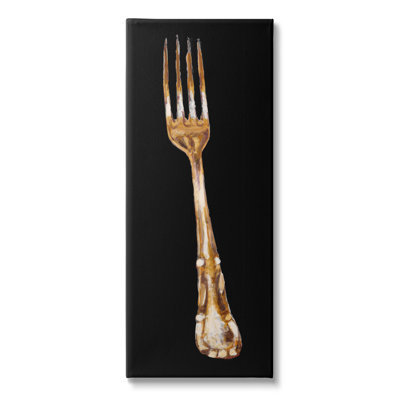 " Kitchen Fork Silverware Cutlery Black Background " by Adolf Llovea Painting Print