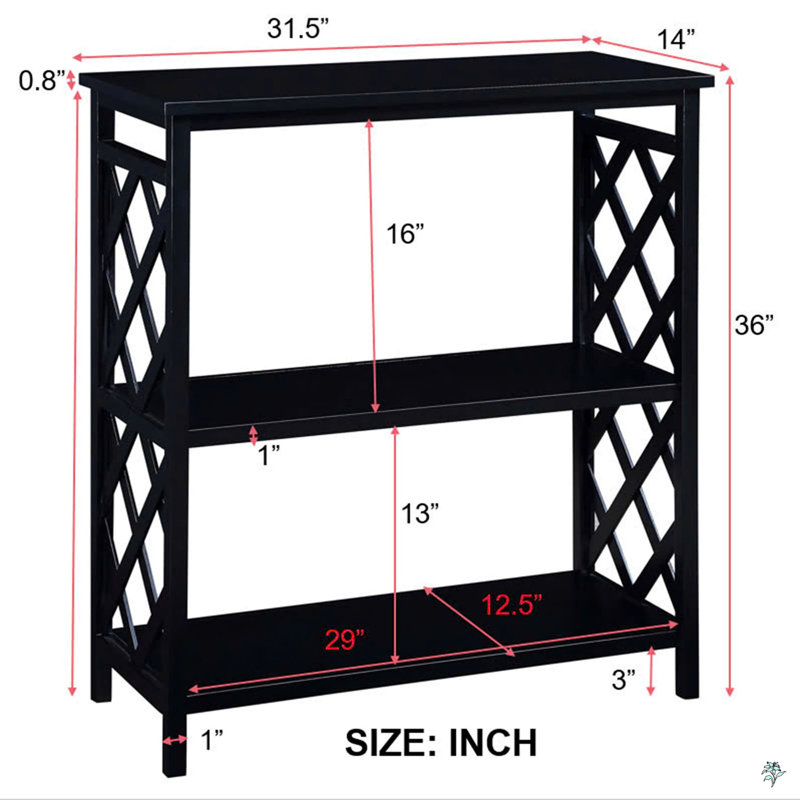 Console Table 3-Tier With Storage Shelves,Open Bookshelf Bookcase With Solid Wood Legs, Black