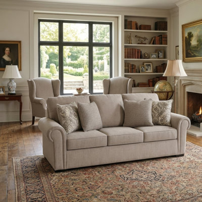 Mecy Oversize Sofa, 4 Pillows, Roll Arms, Heather Brown Chenille 101 Inch