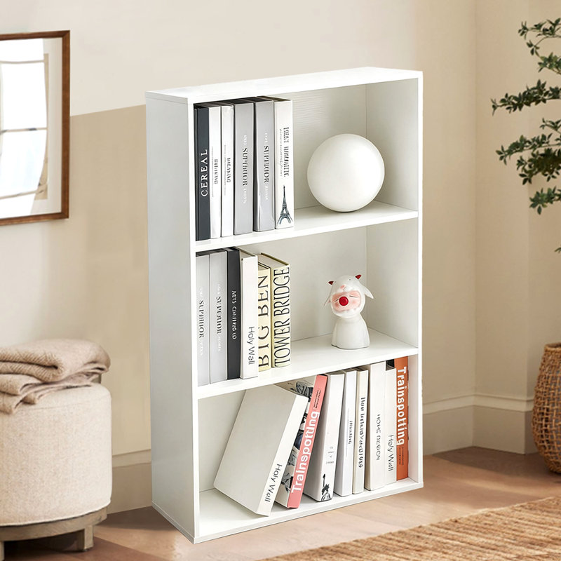 Bibliothèque ouverte à 3 niveaux et bibliothèques, bibliothèque de ferme avec tablettes de rangement, bibliothèque en bois pour le salon, le bureau personnel, la chambre à coucher, blanc