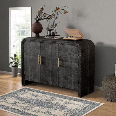 Retro Minimalist 3-door Curved Sideboard With Gold Handles And Adjustable Shelves