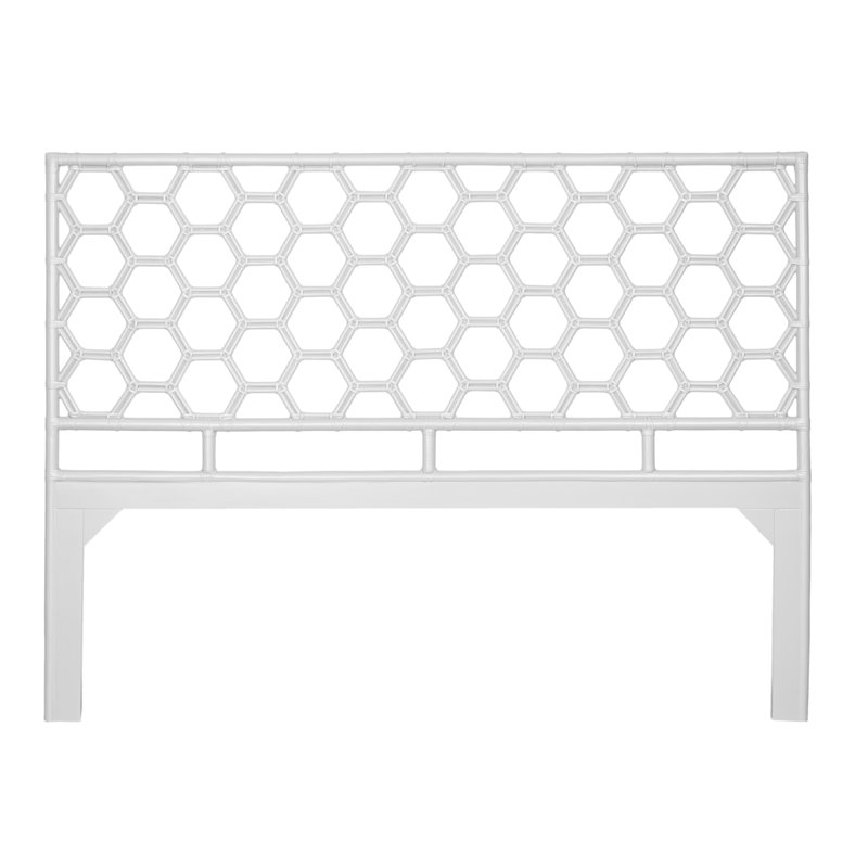 Honeycomb Wicker/Rattan Open-Frame Headboard, White, King