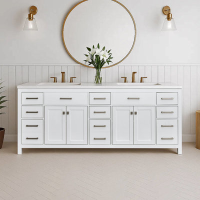 Meuble-lavabo double 84 po - Armoire autoportante sans comptoir 84 po - Blanc