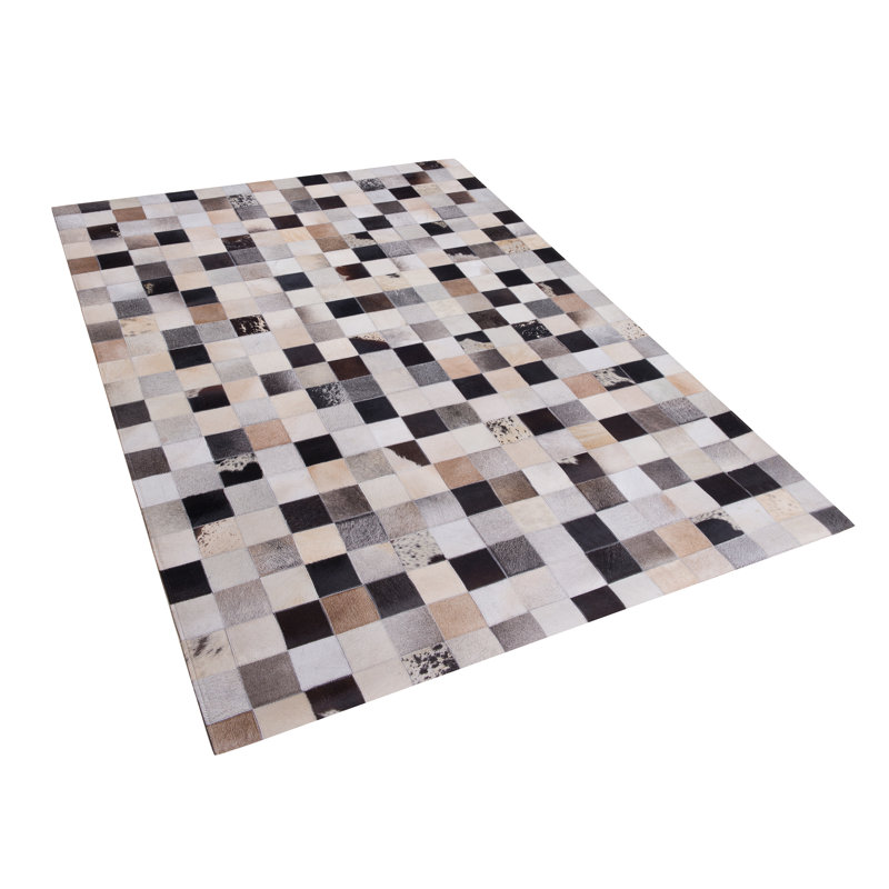 Emiliano Chequered Leather Hand Woven Area Rug, Rectangle 160 x 230cm