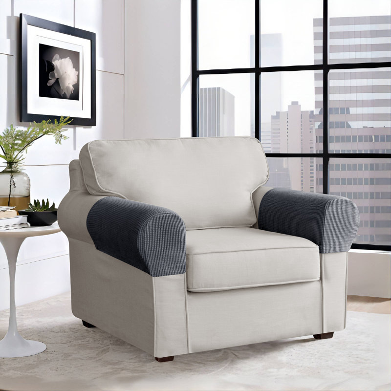 Housse pour accoudoirs à coussins avec quadrillage texturé très doux et extensible Pizarro, Gris