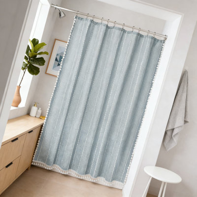 Heavyweight Linen-Textured Shower Curtain With Tassels, Water Repellent And Wrinkle Resistant Fabric, Vintage Boho Farmhouse Style For Bathroom Decor