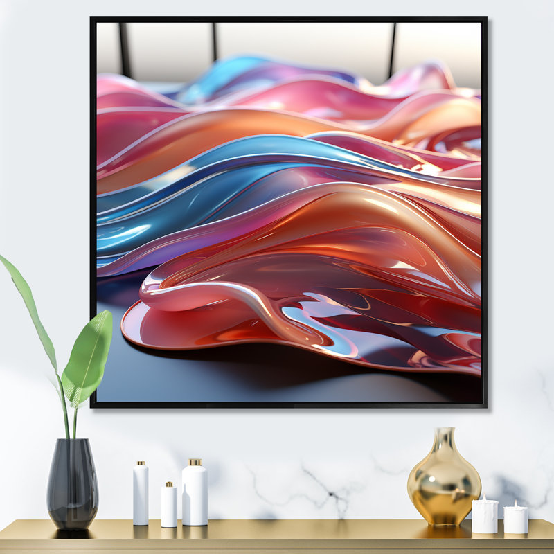 Mauve et bleu, élégance fractale II - art mural fractal, Cadre flottant noir, H 16 po x l 16 po x P 1 po