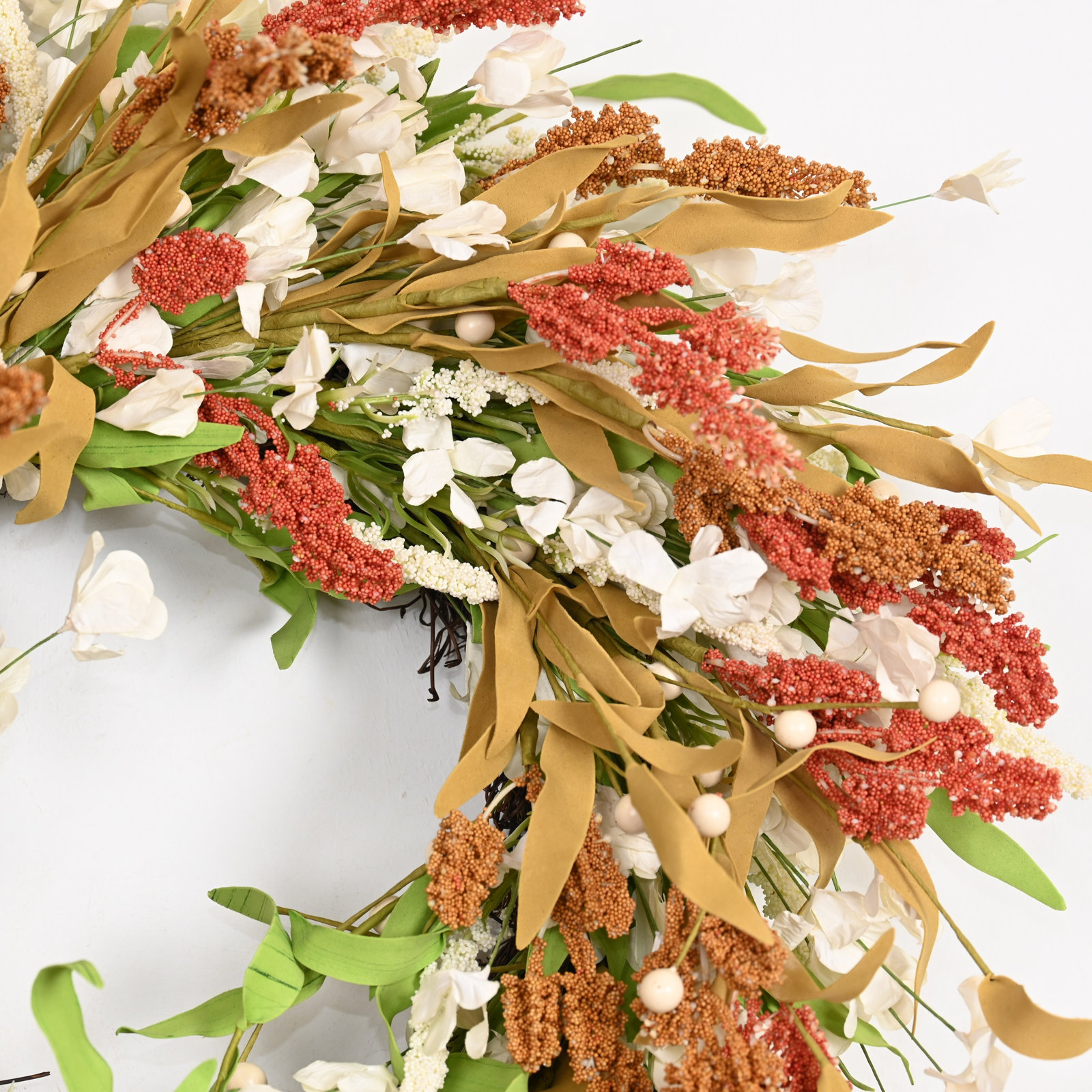 22" Artificial Farmhouse Fall Harvest Cluster Berry Wildflower Floral Wreath for Front Door Thanksgiving Decor