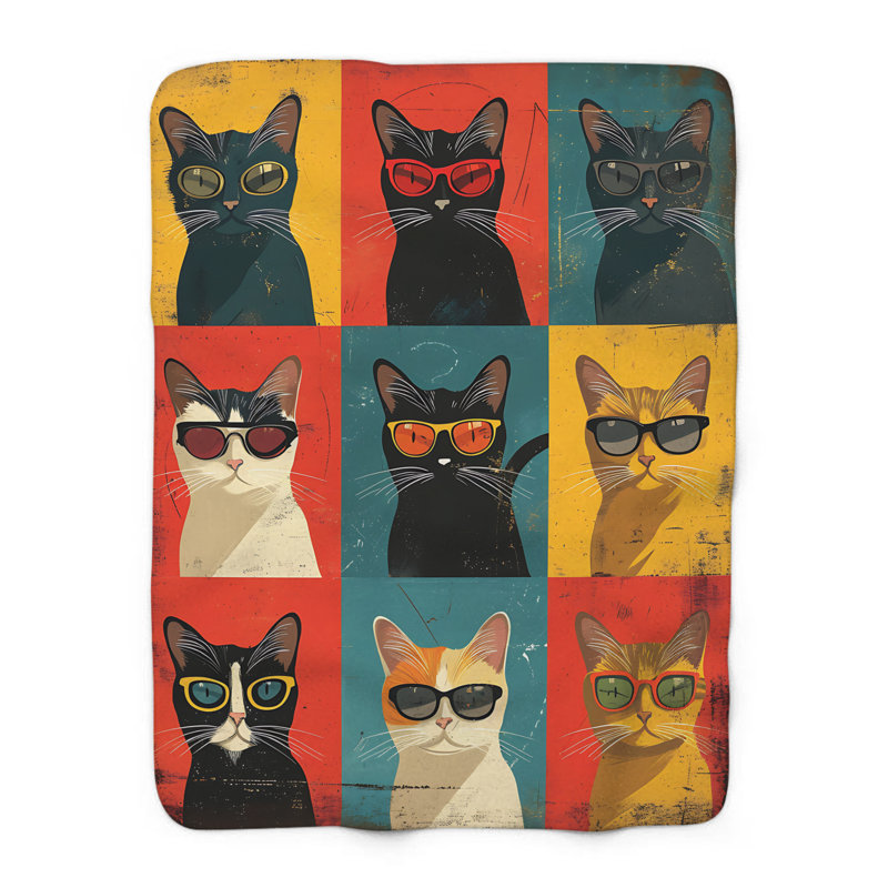 Groovy Cat Concoction - couverture en sherpa de qualité supérieure 1 pièce - reproduction d'art luxueuse, Grand lit