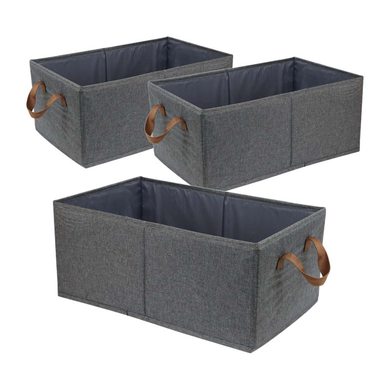 Ensemble de 3 grands bacs de rangement pliables - Organisateur de placard robuste, paniers à tablettes polyvalents, gris, chambre à coucher, salon, salle de jeux