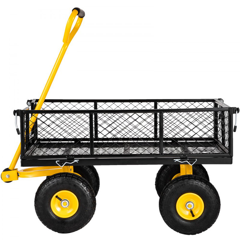 Chariot de jardin en acier, capacité robuste de 500 lb, avec côtés en filet amovibles