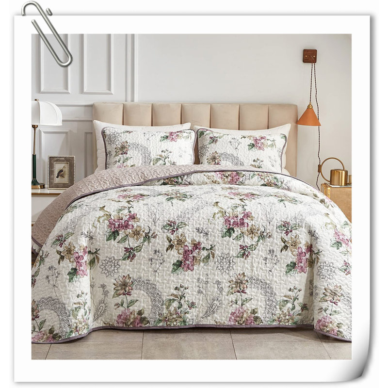 Quilts,3 Pieces Quilt Set, Floral Reversible Bedspread Coverlet Set, Soft Microfiber Lightweight Bed Cover For All Season